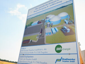 LEKA MV Entdeckertour: Bauschild Baustellenansicht der neuen Biogasanlage in Torgelow