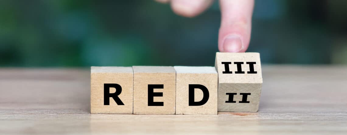 Stockfoto Würfel mit Beschriftung RED III